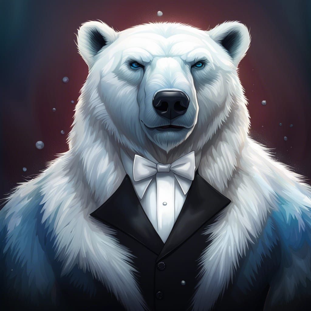 Hyperrealistic Polar Bear Portrait in Black Tuxedo