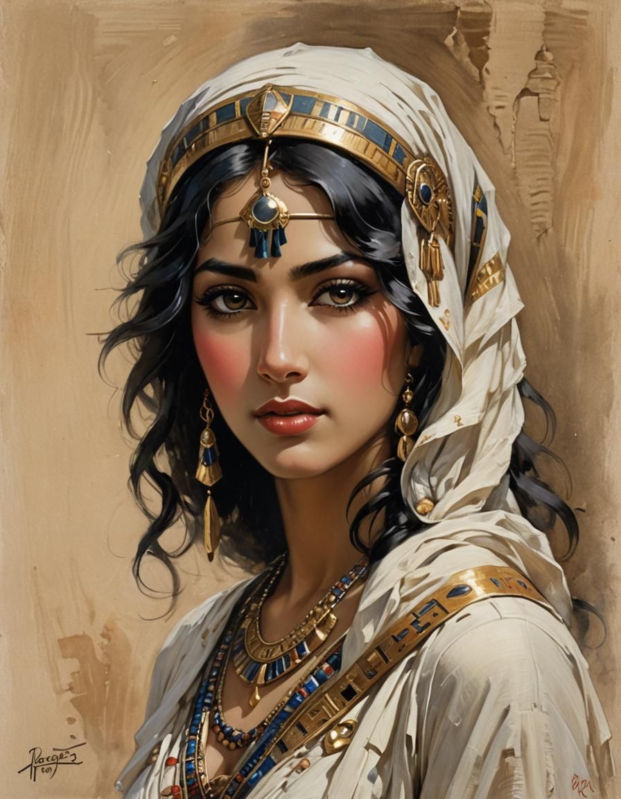 Elegant Egyptian Woman Portrait in Pin-Up Style
