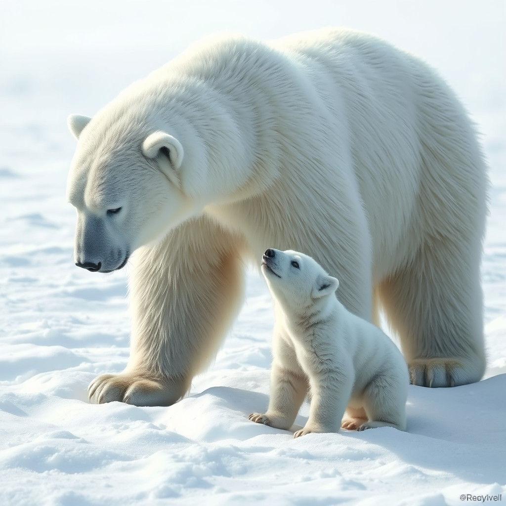Polar Bear Family in Majestic Arctic Landscape