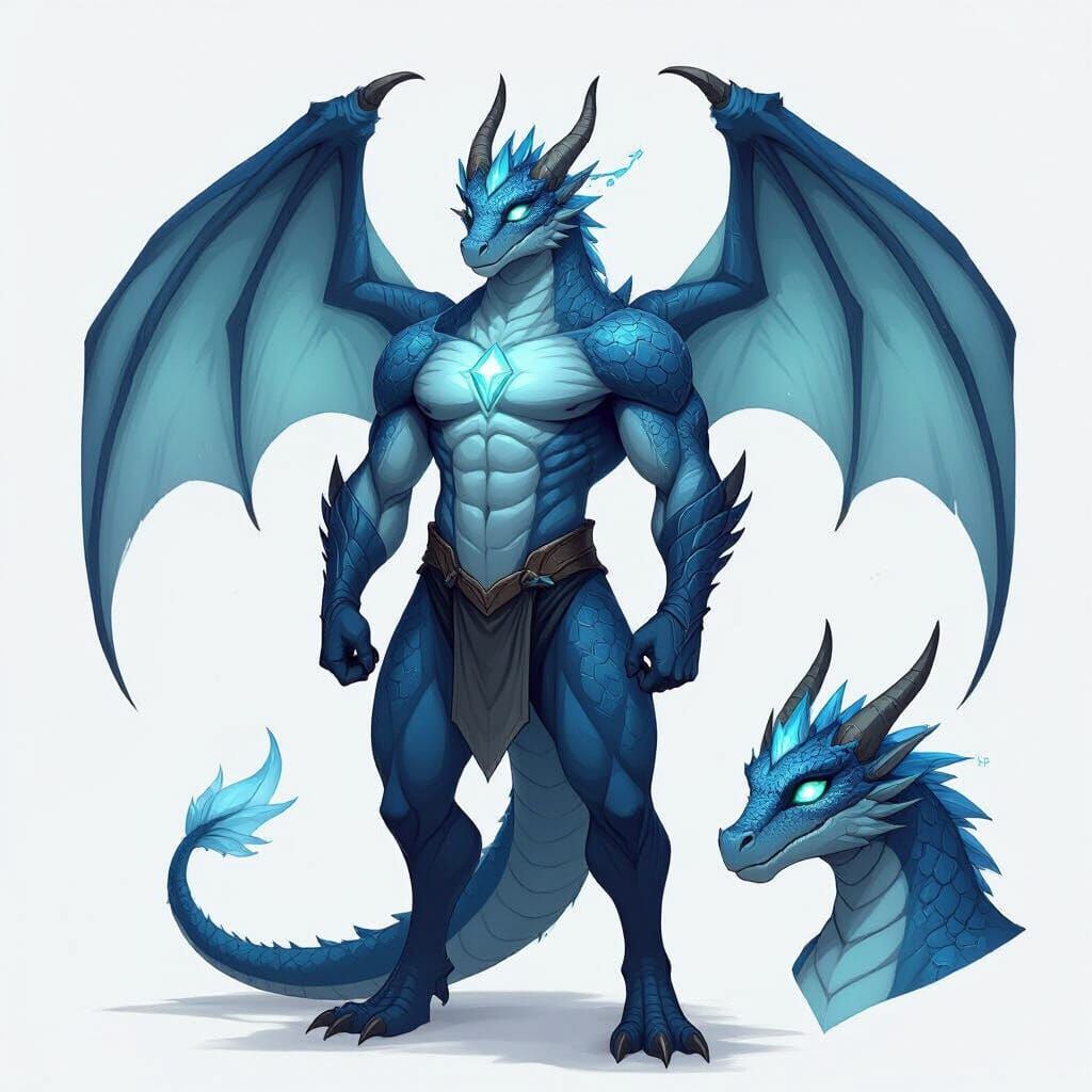 Muscular Dragon Reference Sheet in Digital Painting Style