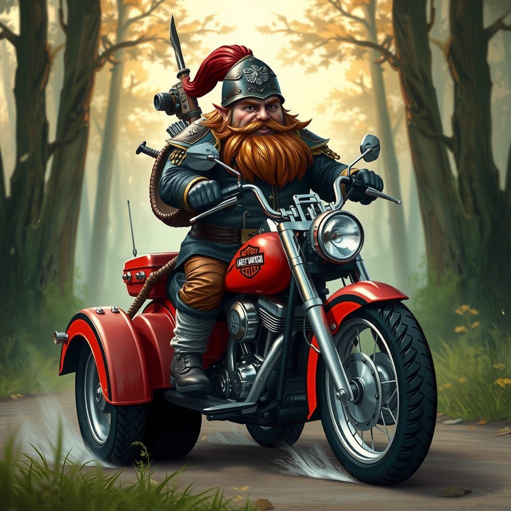 Imperial Guard Dwarf on Harley Davidson, Kidby Style