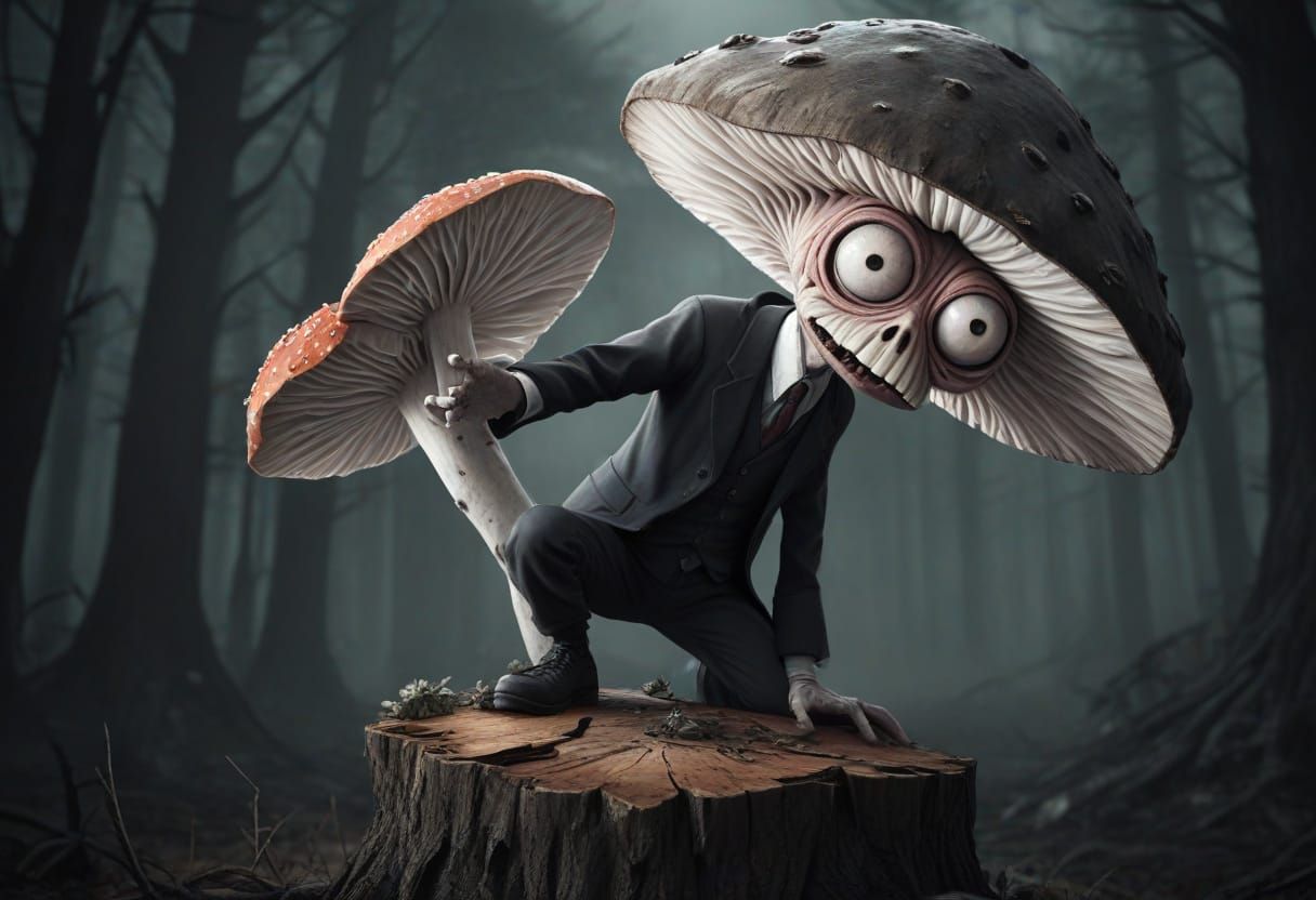 Mushroom Villain in Noir Anime Style