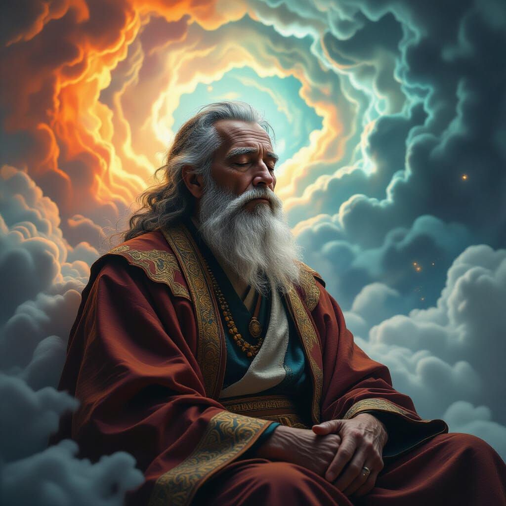 Prophet Meditating with Visions of Cosmic Light