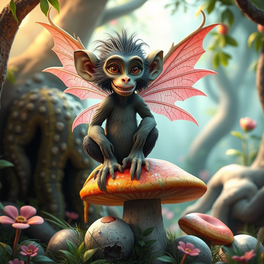Majestic Baboon Faerie in Whimsical Forest