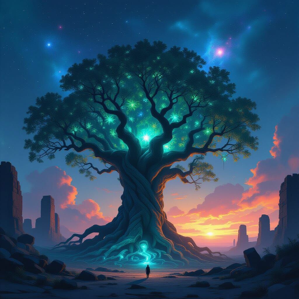 Ancient Bioluminescent Tree on Alien Planet