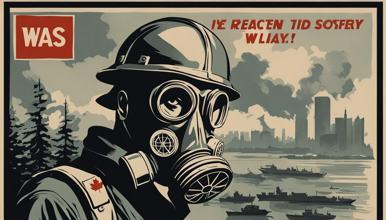 Cold War Propaganda Poster with Gas Mask