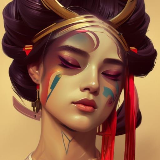 Geisha Portrait in Hyperdetailed Digital Art Style