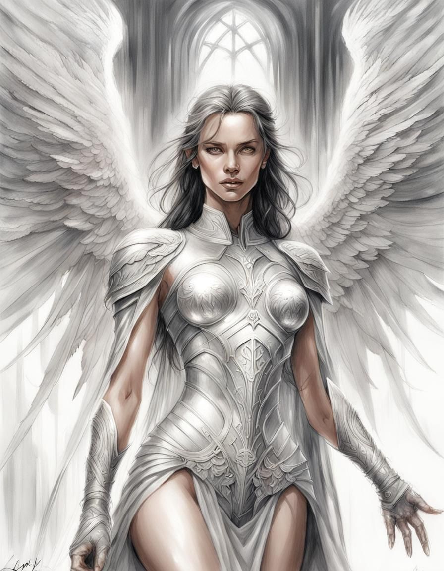 Silver Angel Fantasy Art in Cinematic Style