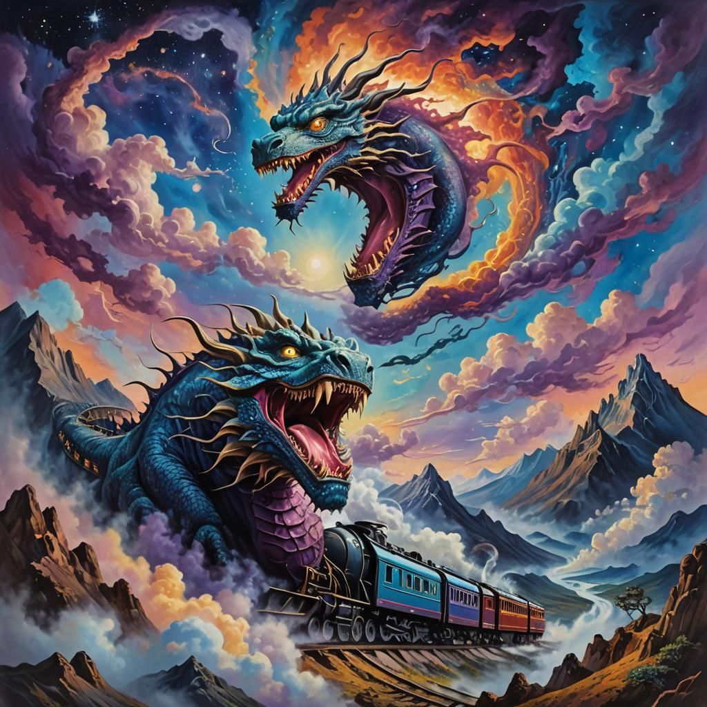 Surreal Dragon Train in Cosmic Landscape