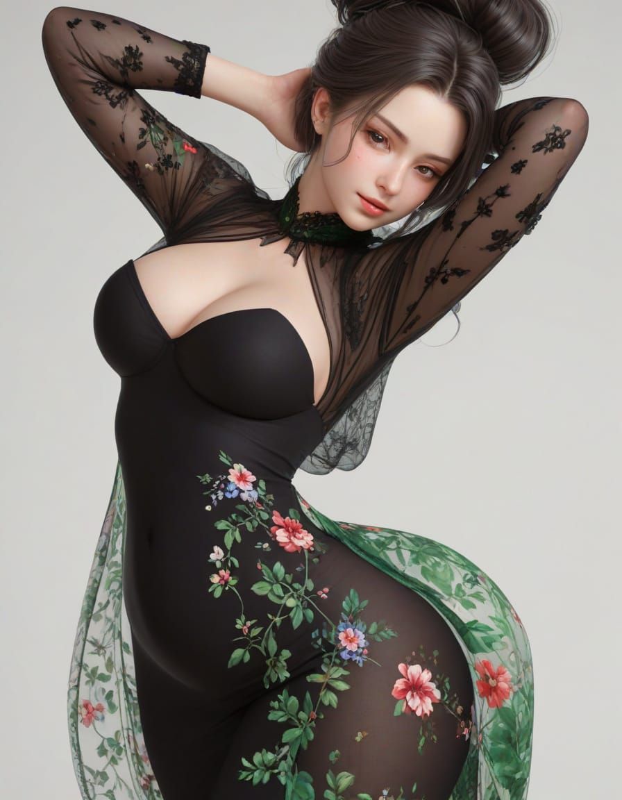 Expectant Mother in Vibrant Floral Gown