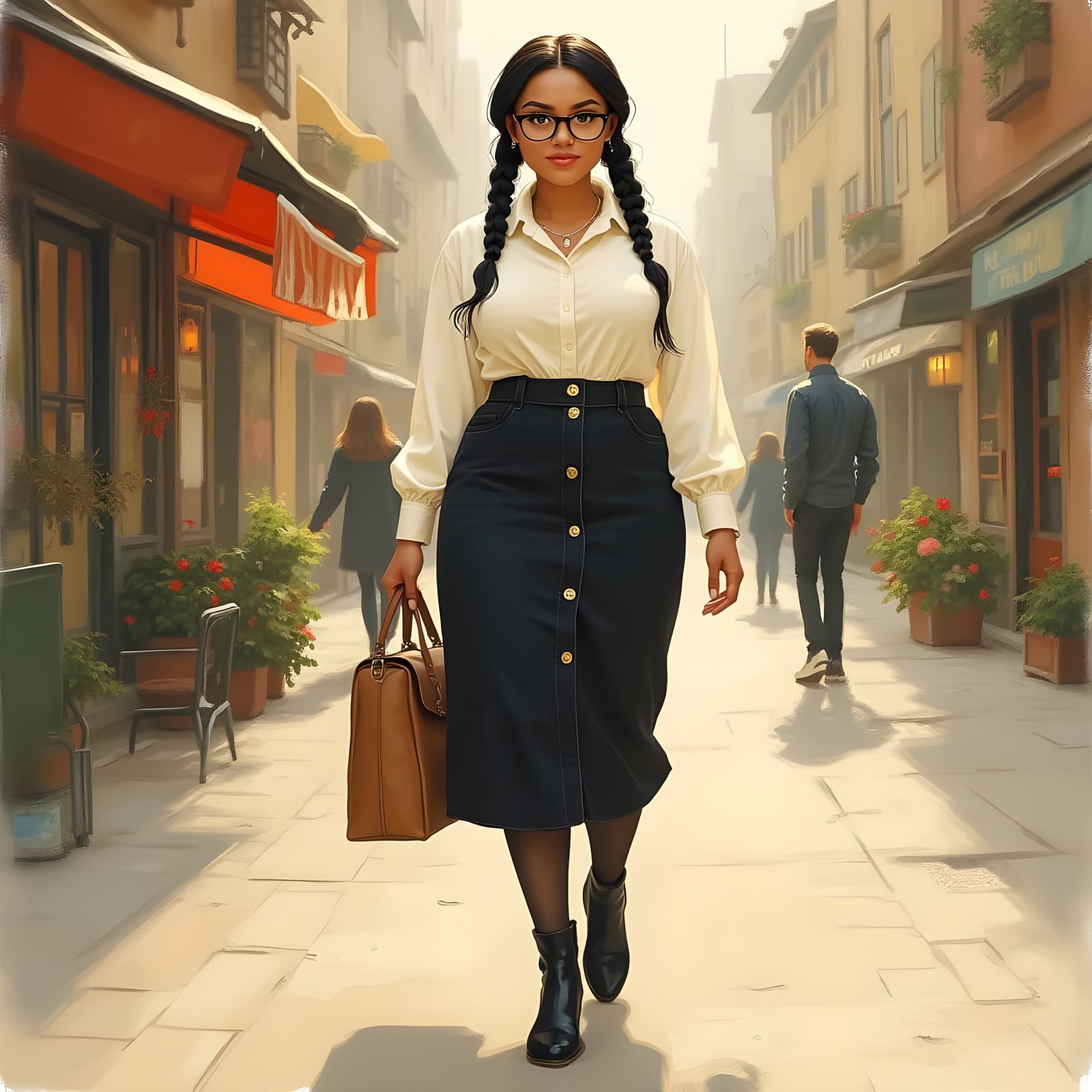 Woman in Cityscape: Impressionist Painting