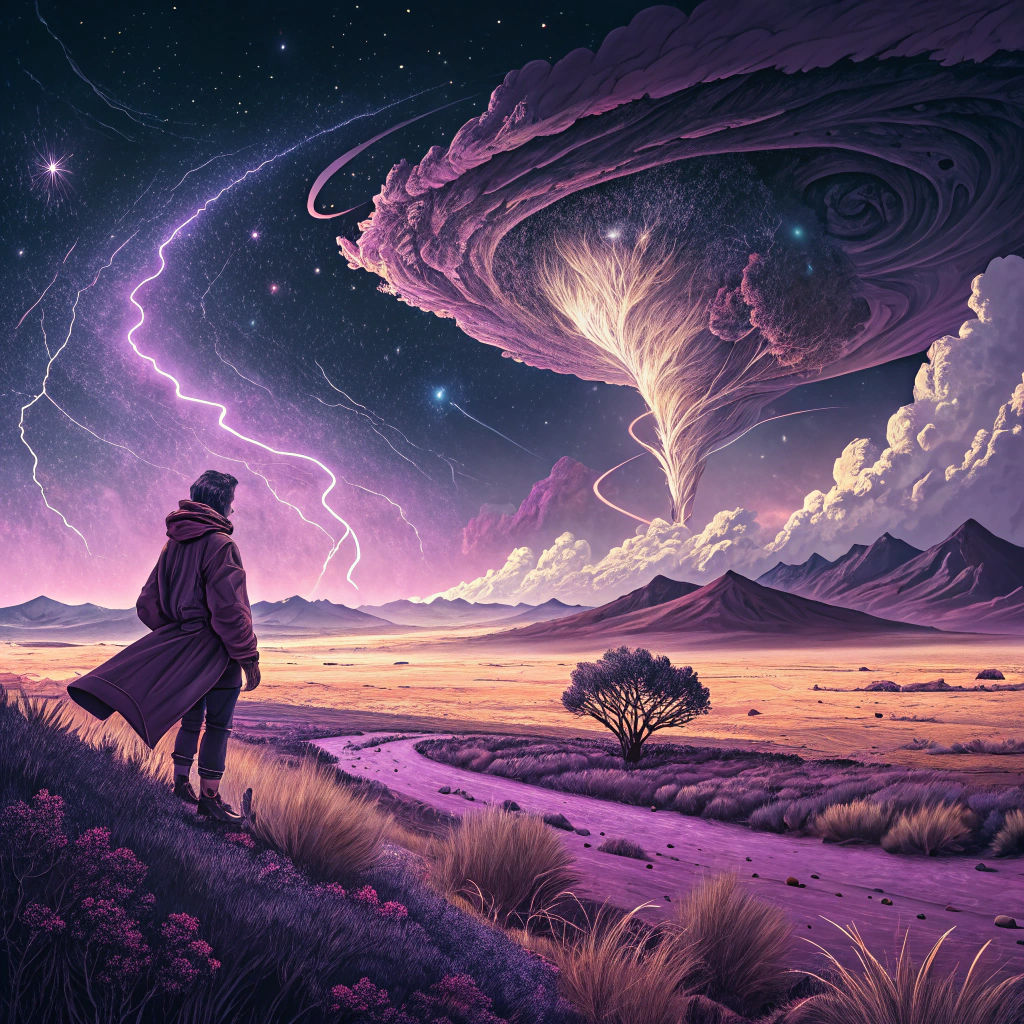 Ultraviolet Wasteland Galaxy Storm in Minimalist Style