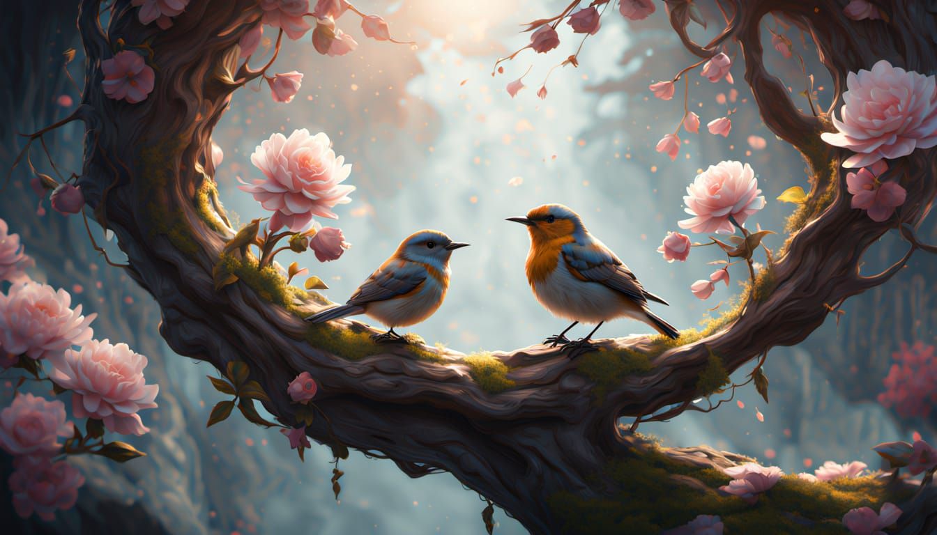 Whimsical Bird's Nook in a Magical Hollow Tree