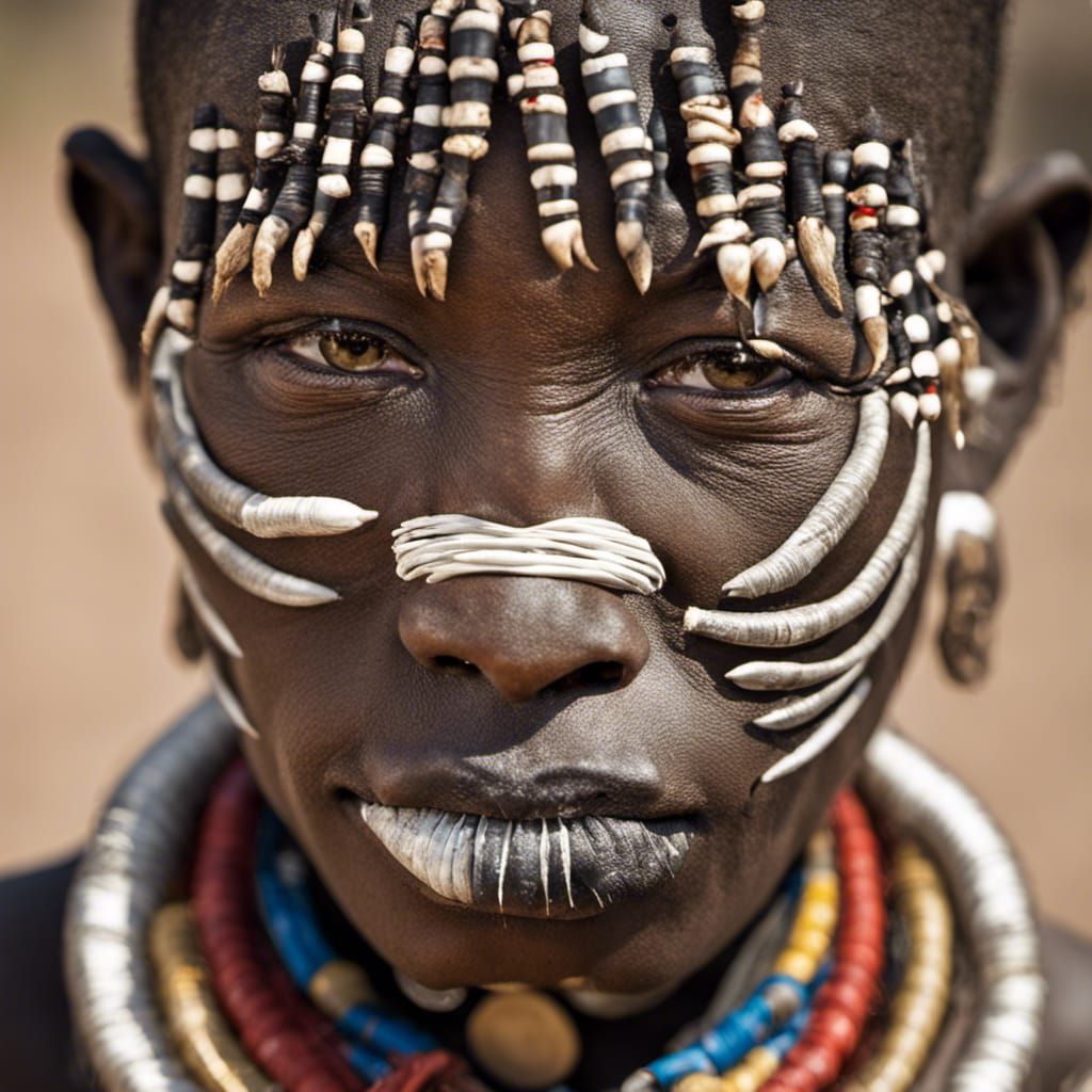 Ceremonial Mursi Woman Portrait in Ethiopia