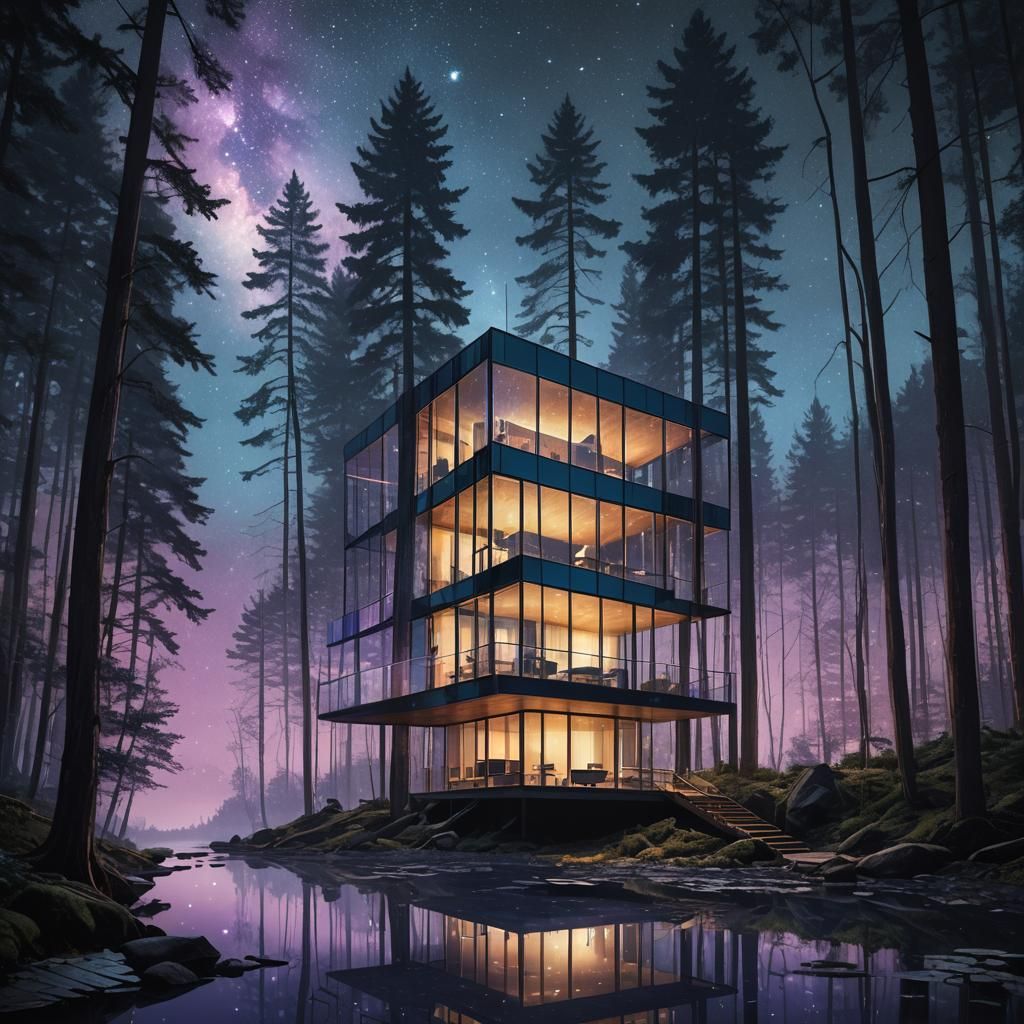 Glass Cabin in Forest Concept Art