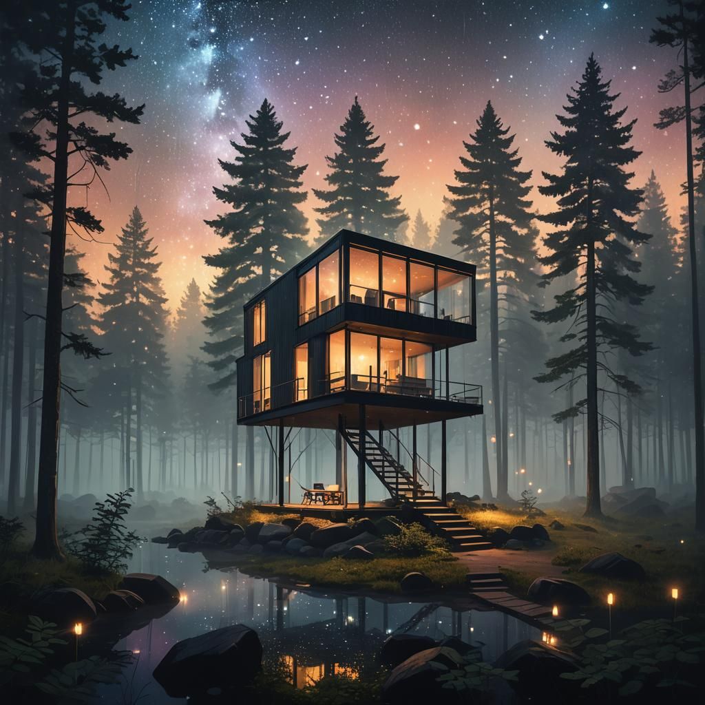 Misty Forest Cabin in Minimalist Style