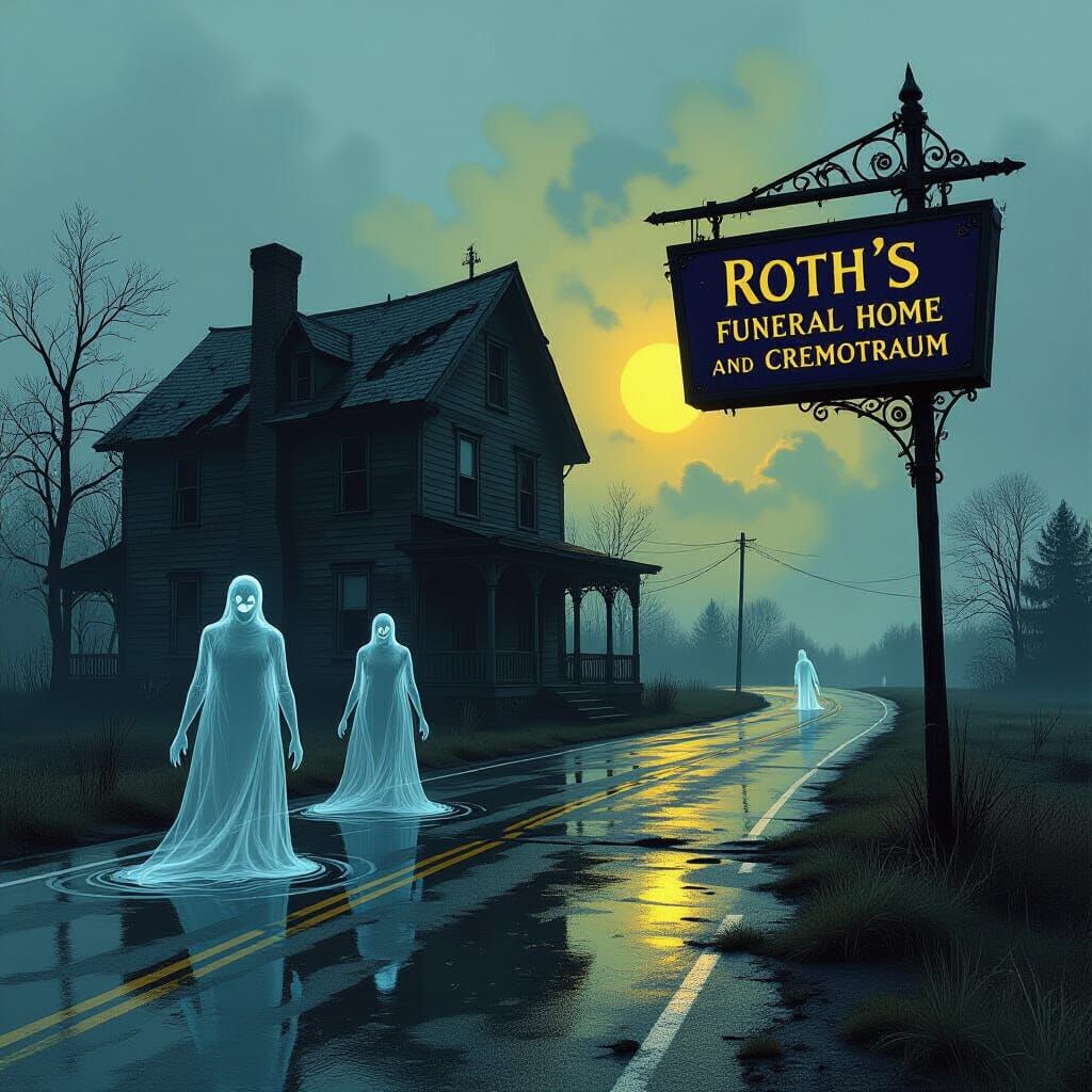 Lonely Road to Roth's Funeral Home with Spirit Shapes