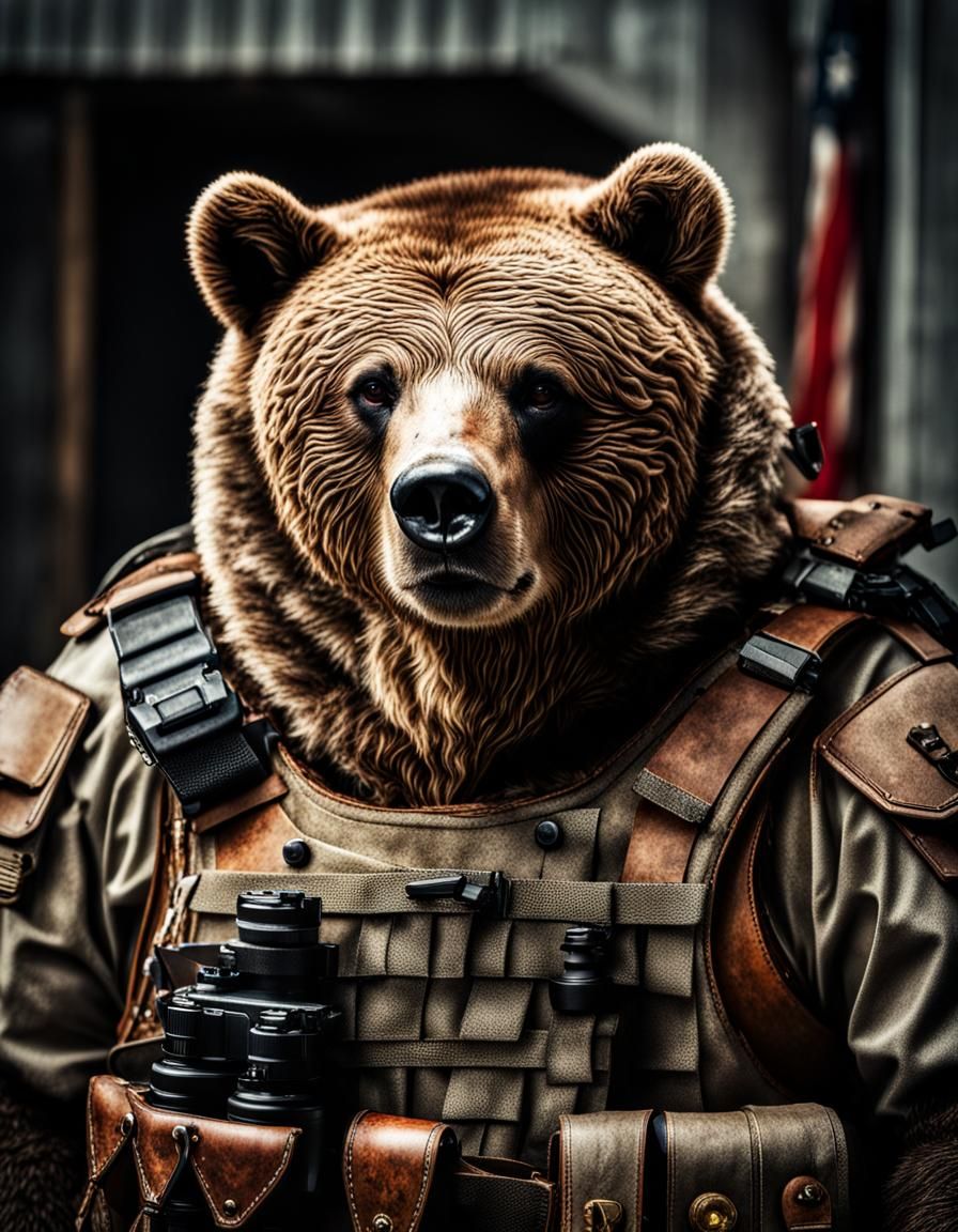 Hyperrealistic Portrait of a Battle-Ready Bear Legionnaire