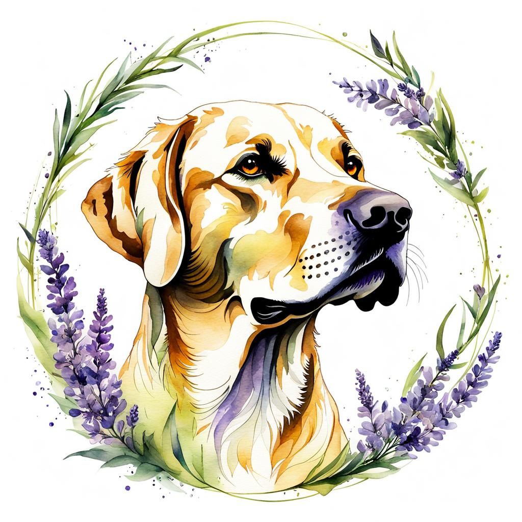 Whimsical Labrador in Watercolor Flower Garden