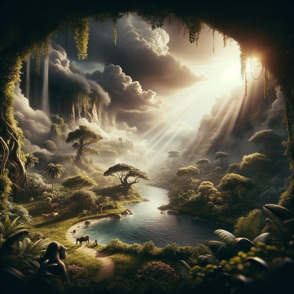 Ethereal Eden Scene in Vintage Film Style