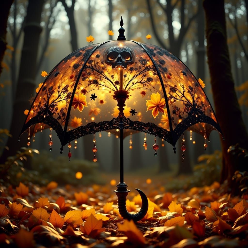 Mysterious Halloween Umbrella in Autumn Forest