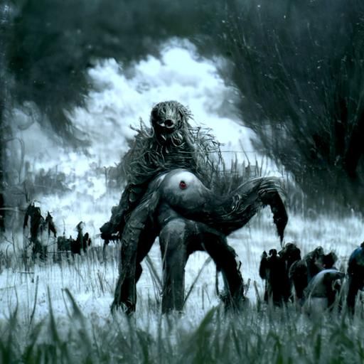 Horror Monster in Field, Gustave Doré Style