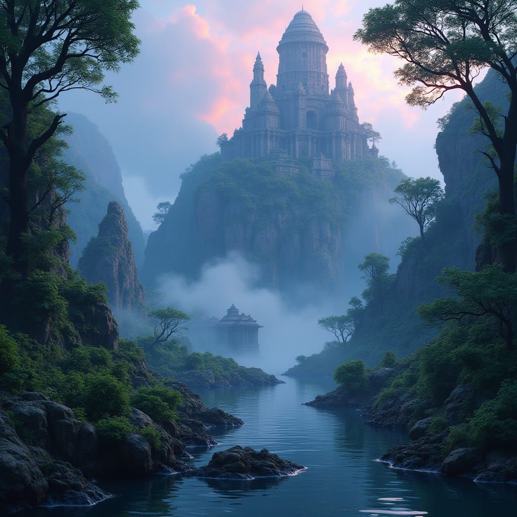 Mysterious Island with Ancient Ruins, Matte Painting