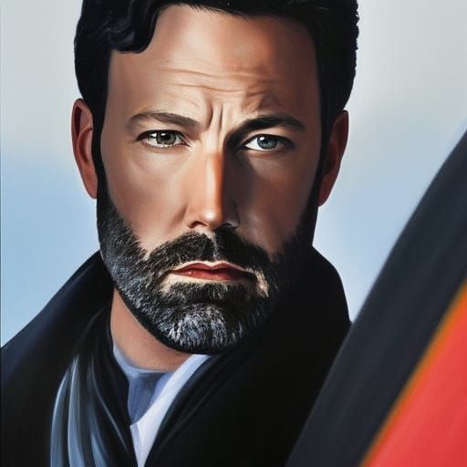 Ben Affleck with Black Wings: Hyperrealistic Painting