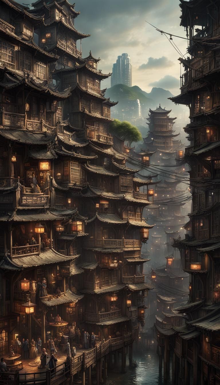 Medieval Kowloon Treehouse City: Digital Matte Painting