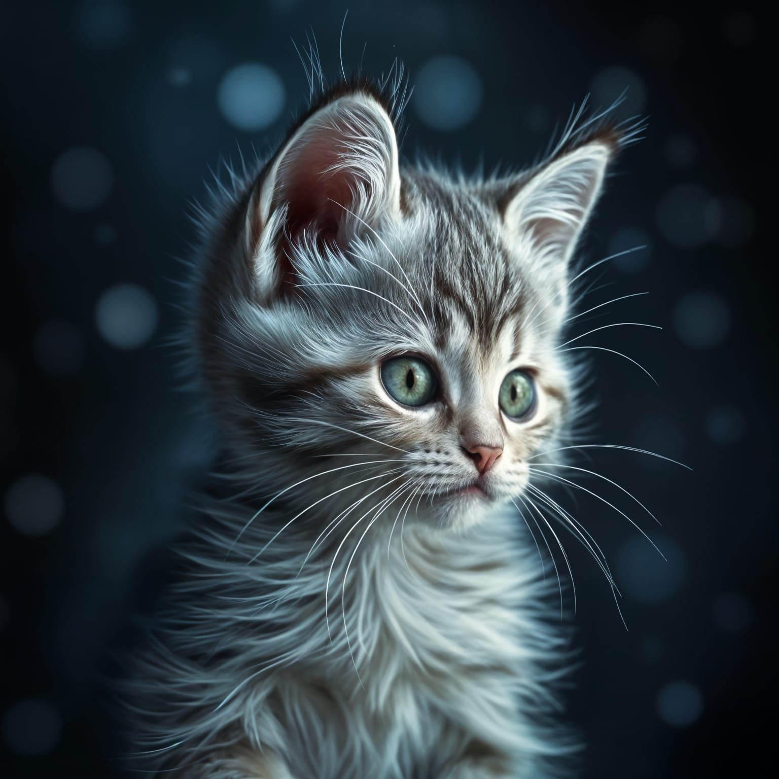 Mystical Silver Kitten in Ethereal Light