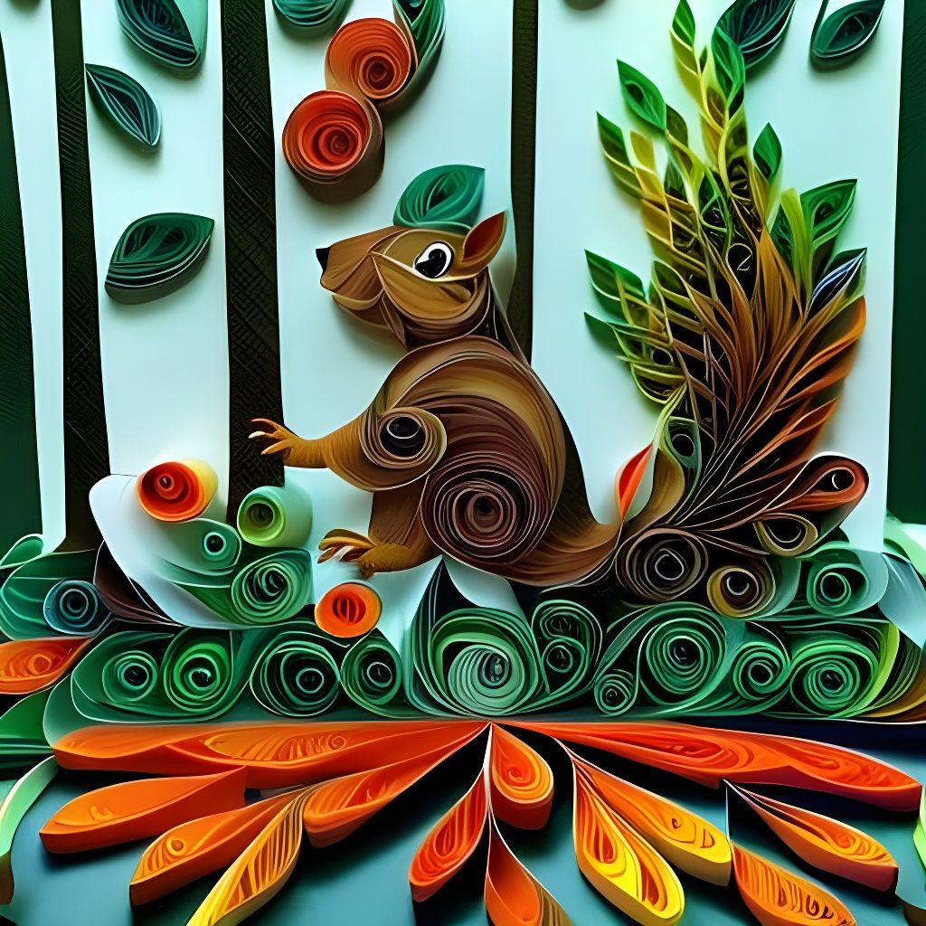 Majestic Paper Quilled Squirrel in Forest Scene