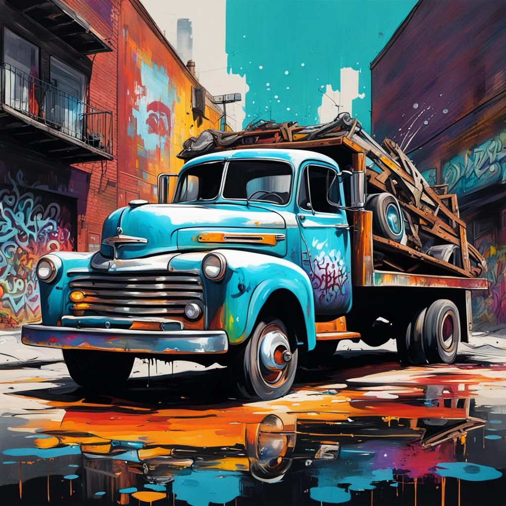 Flatbed Tow Truck in Graffiti Art Style