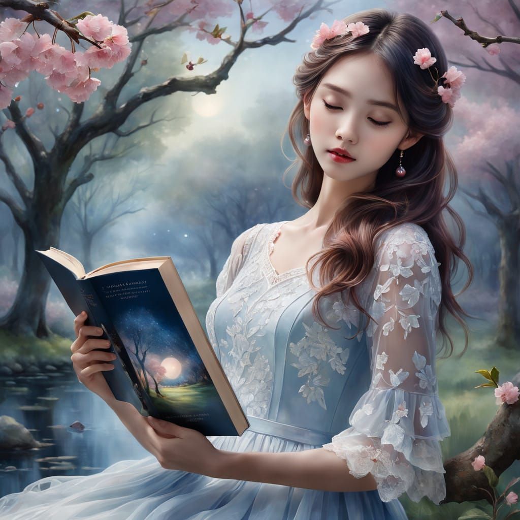 Ethereal Watercolor Crystal Cherry Scene