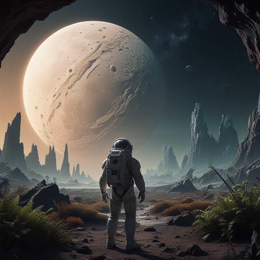 Astronaut Finds Glowing Garden on Alien Moon