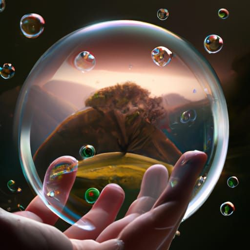 Tree and Moon in Water Bubble: Macro Photograph
