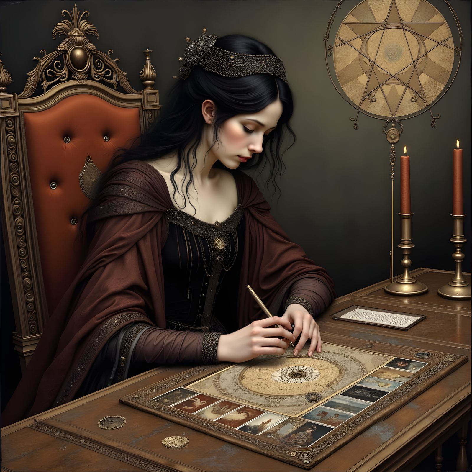 Botticelli-Style Tarot Reader with Magician Card