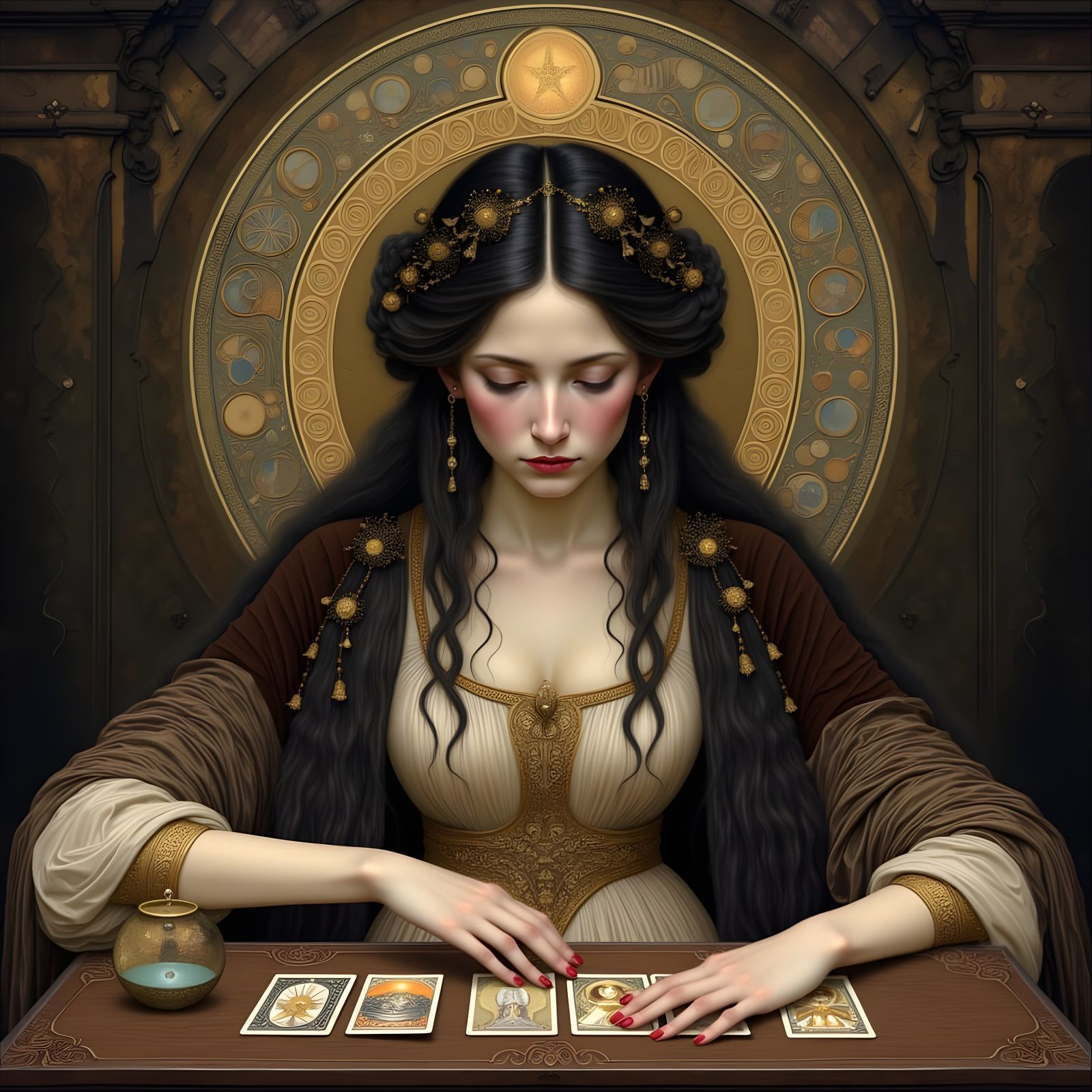 Tarot Reader with Pentagram in Pre-Raphaelite Style
