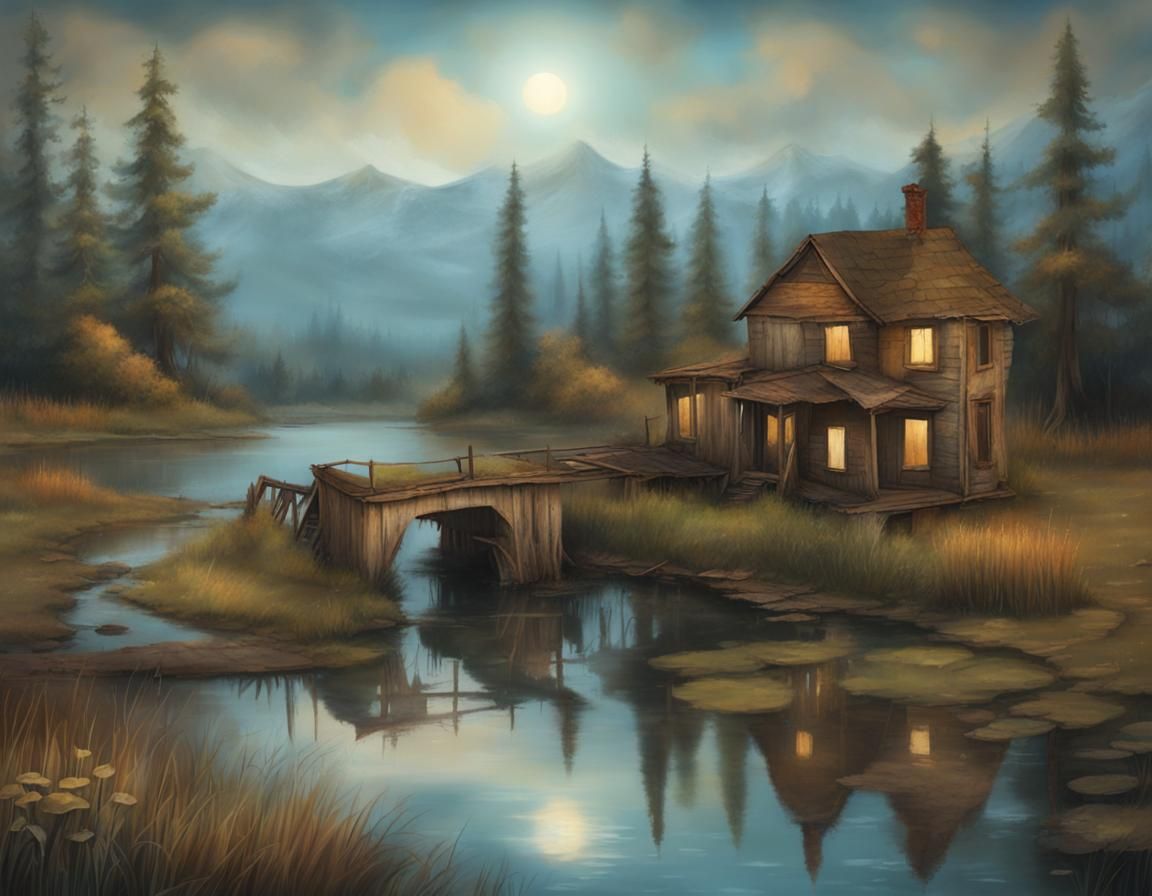 Abandoned House Near Pond: A Moment in Time