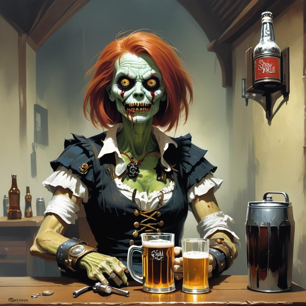 Sinister Barmaid in Dark Fantasy Art