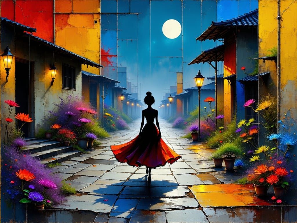 Midnight Ballerina Dances in Deserted Village Street