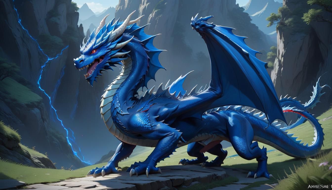 Blue Dragon Shapeshifter in Valley: 3D Anime Art
