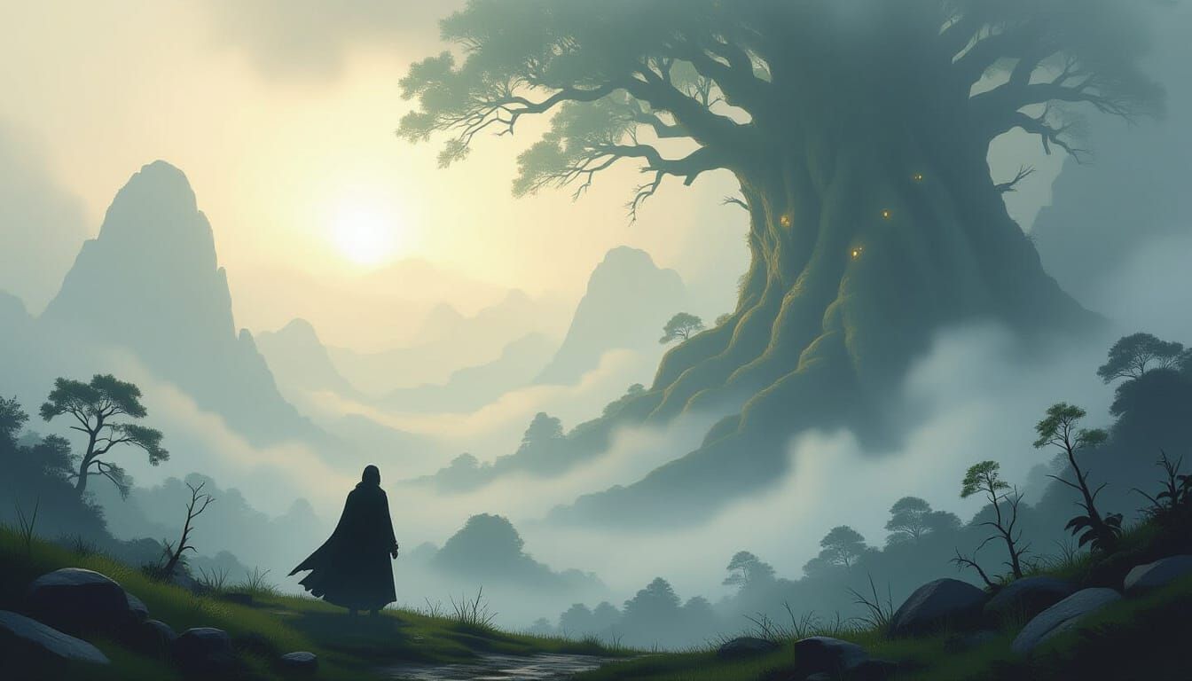 Mystical Mist Envelops Fantasy Landscape
