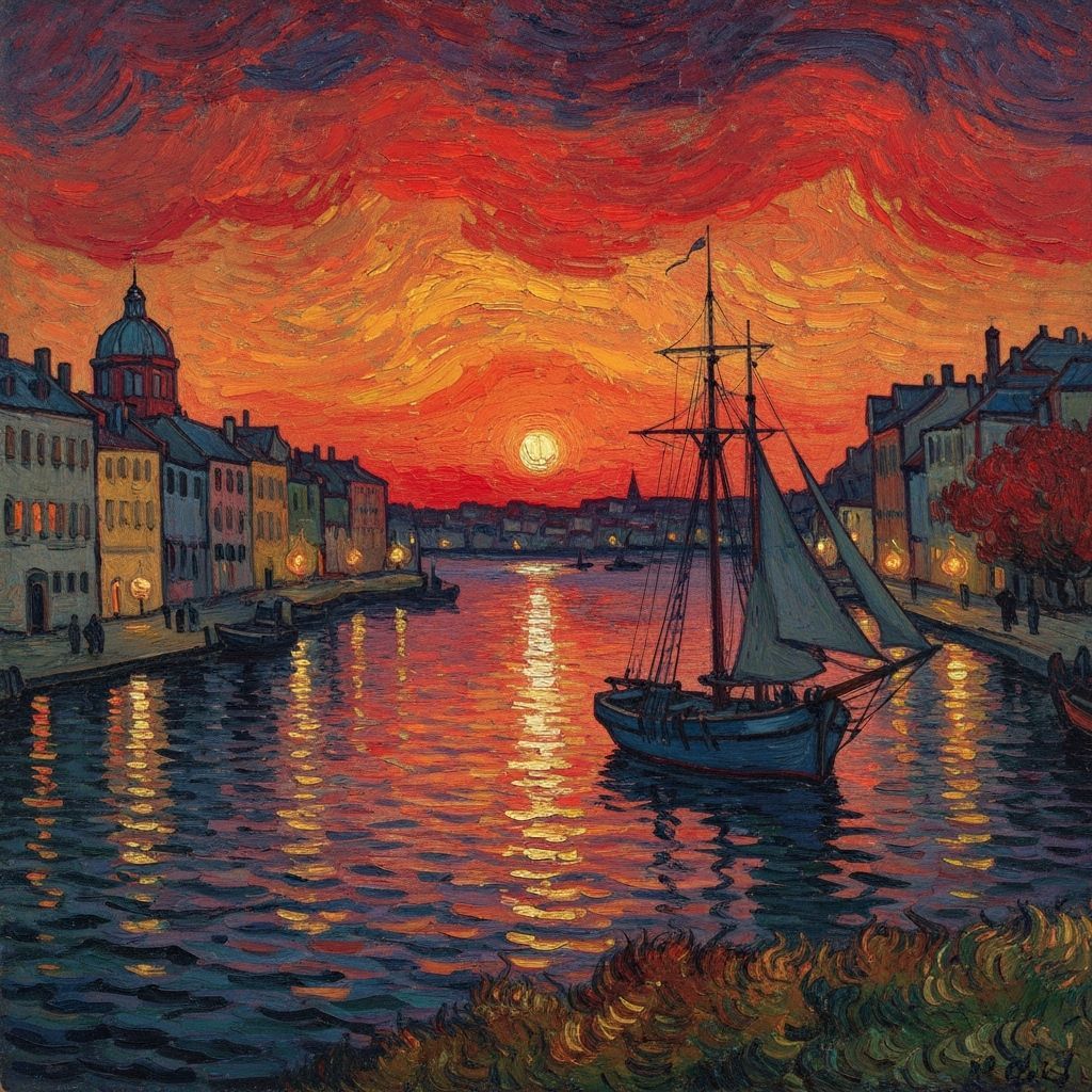 Sunset Bay Painting in Van Gogh Style