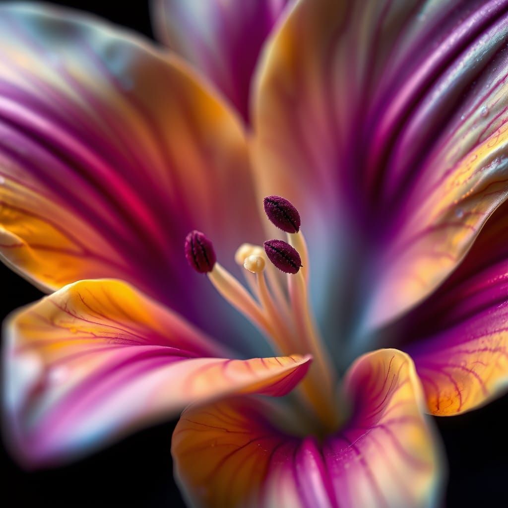 Surreal Fantasy Lily in Dragon Tears Style with Deep Blues a...