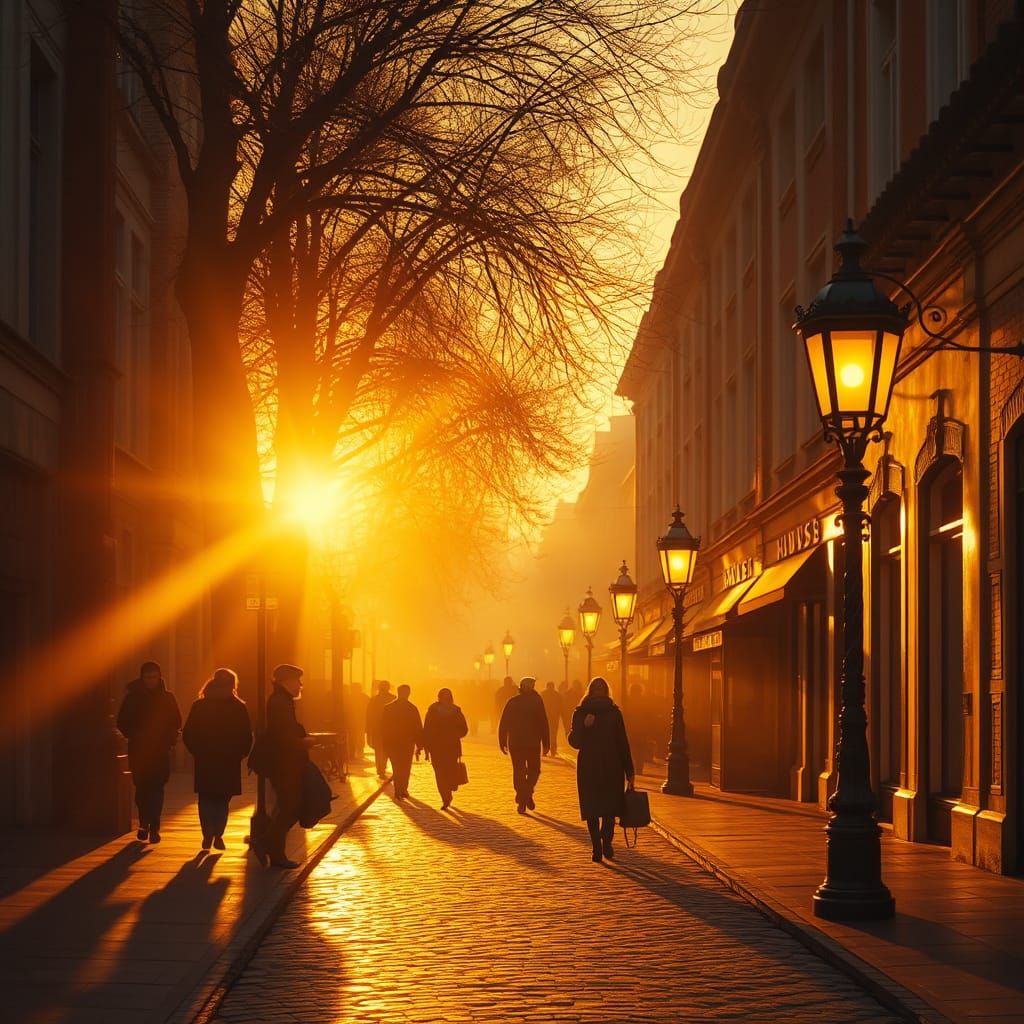 Impressionist Street Scene at Sunset