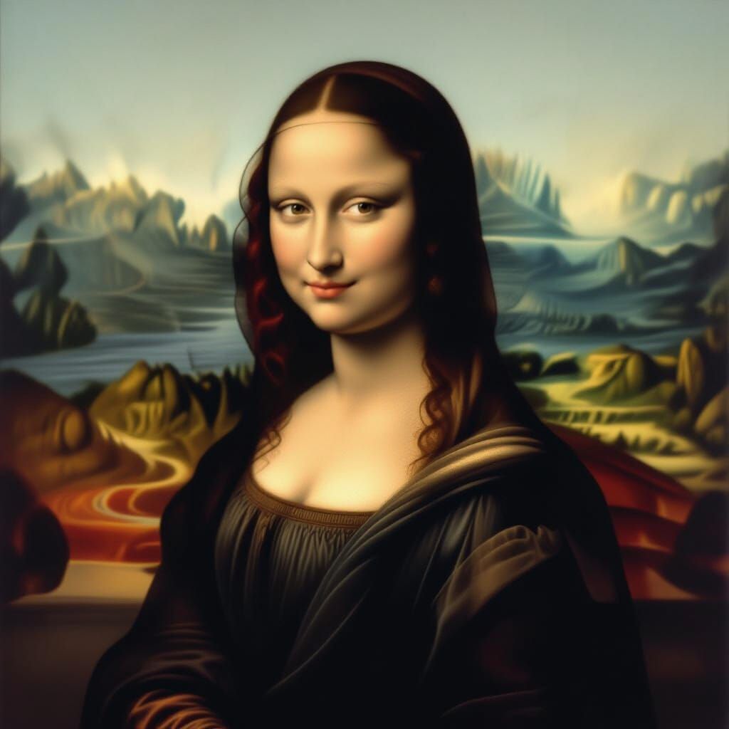 Hyperrealistic Mona Lisa Inspired Portrait in Studio Setting
