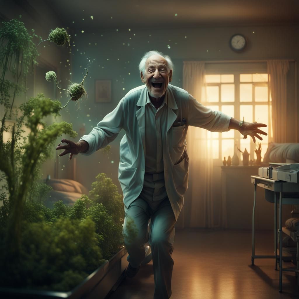 Happy Patient Enjoys Magical Plant in Hospital