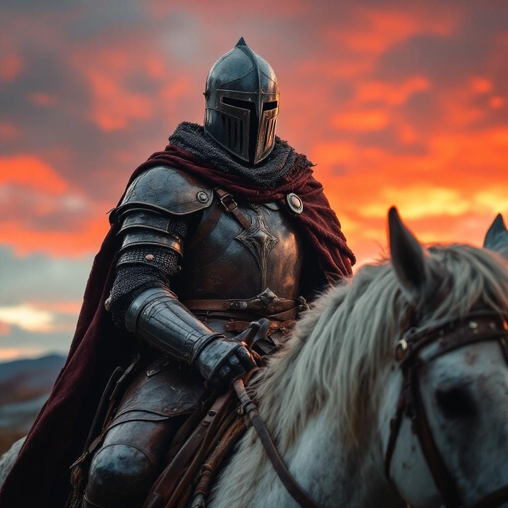 Medieval Knight on Horseback with Celtic Background