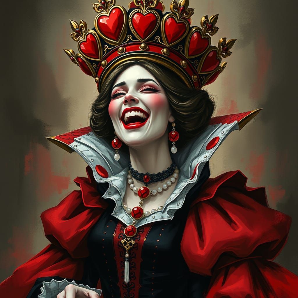 Queen of Hearts Maniacal Laughter in Dark Fantasy Style