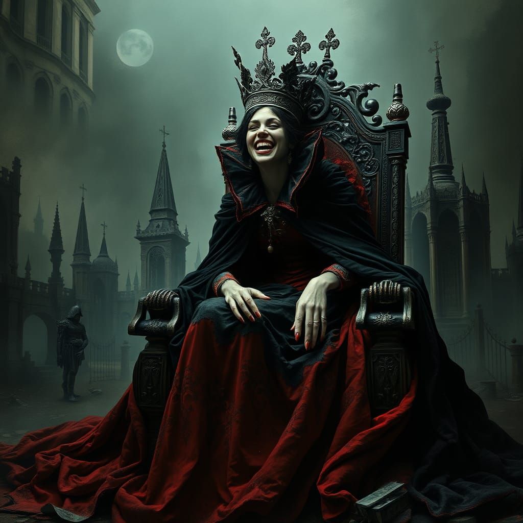 Queen of Hearts Maniacal Grin in Gothic Style